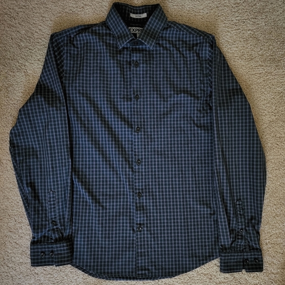 Express Check Pattern Butto  Down Shirt - Fitted, Small - Picture 1 of 3